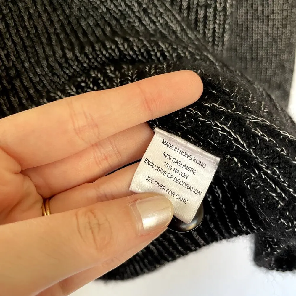 Adrienne Vittadini cashmere rayon black gray cowl neck feathered L sweater - Image 6