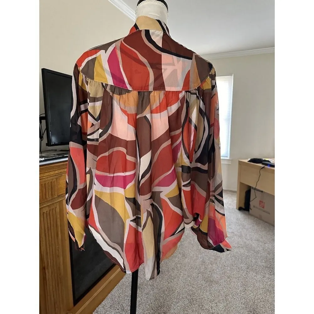Molly Bracken Blouse Button Up Artsy Print Flowy Boho Sz S Long Sleeve NWT - Image 5