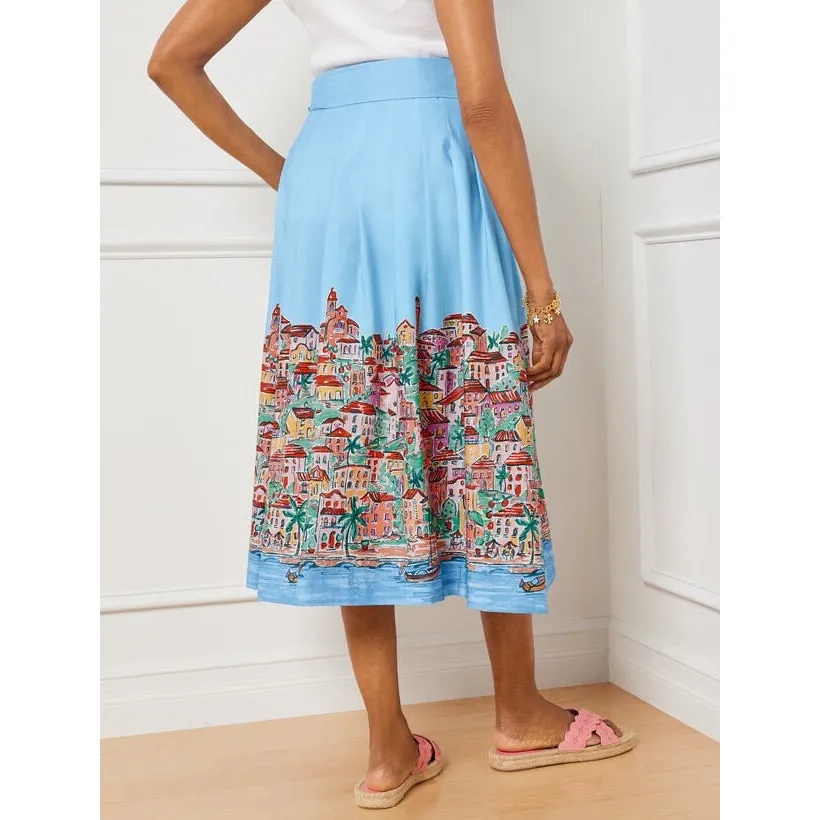 Talbots Women's Blue Poplin Pleated Midi Skirt Scenic Riviera Print Size 6 - Image 2