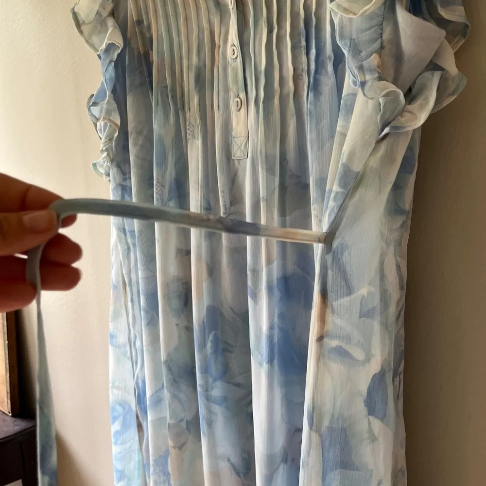 Calvin Klein Size 16 Flutter Cap Sleeve A Line Midi Lined Dress Floral V Neck - Image 4