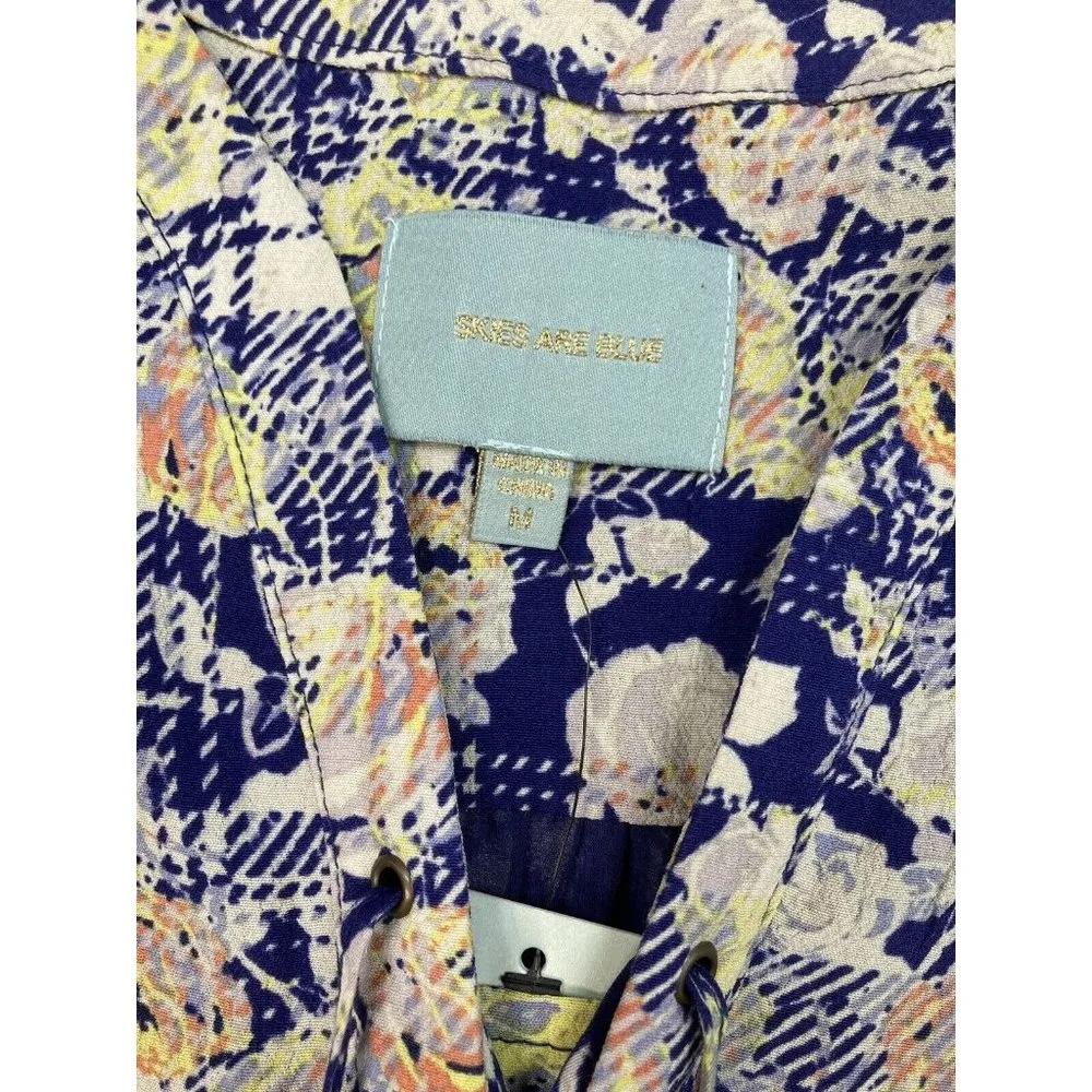 New Skies Are Blue Mixed Print Lace Front Long Sleeve Dress Womens M Casual Boho - Image 6