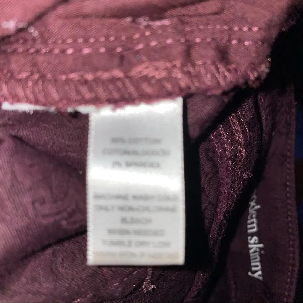 Ann Taylor Loft Modern Skinny floral embroidery print burgundy jeans 26/2 - Image 10