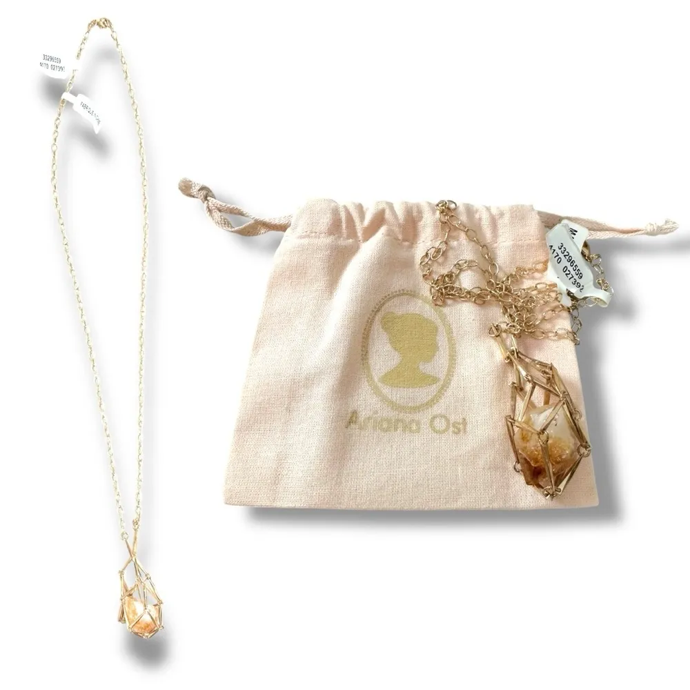 Free People Ariana Ost Caged Crystal Pendant Necklace Gold Bohemian Artisanal - Image 9