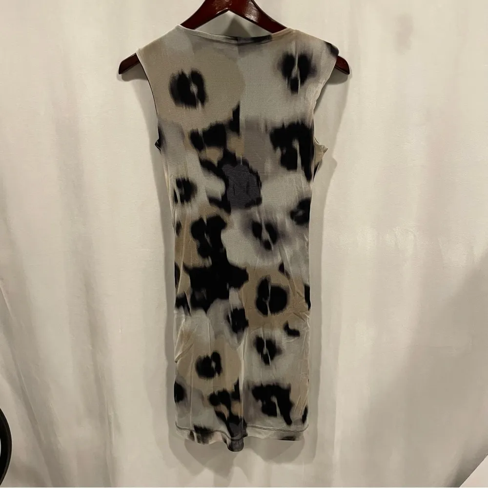 Y2K mesh leopard camo floral ruched bodycon dress Sinequanone mini luxe Tan Size XS - Image 4