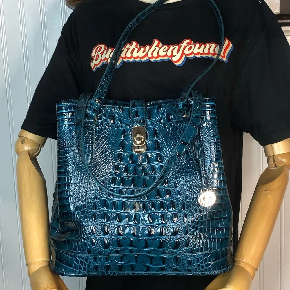 Teal Croc Embossed Melbourne Turn Lock Shoulder Bag NWOT - Image 8