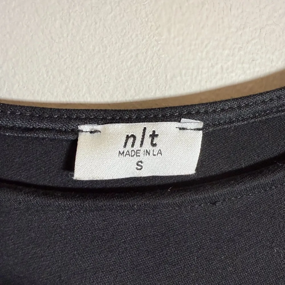 NLT One Shoulder Jersey Bodycon Midi Dress Women's Small Black Side Slit LBD - Image 7