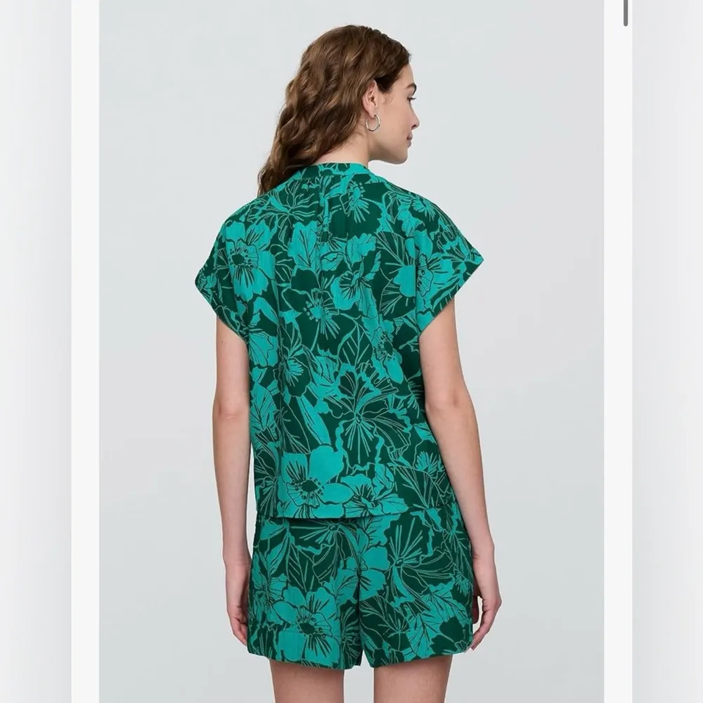 GAP NWT | Cotton Gauze Tropical Green Blue Floral Shirt & Shorts Set | M - Image 6