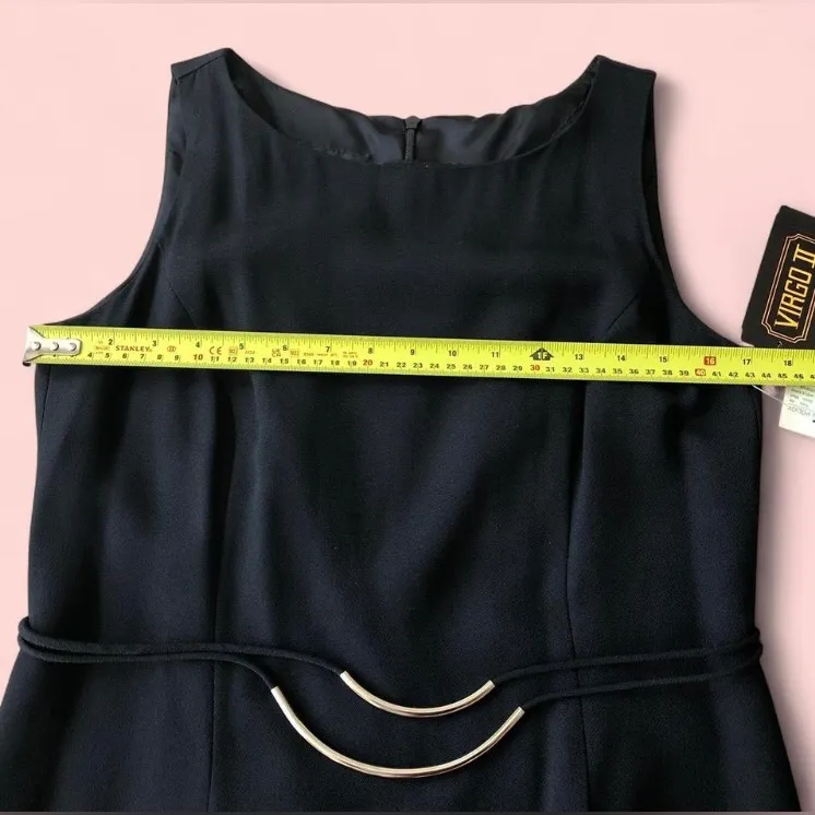 NWT Vintage VIRGO II Size 6 Black Sleeveless Belted Sheath Dress - Image 7