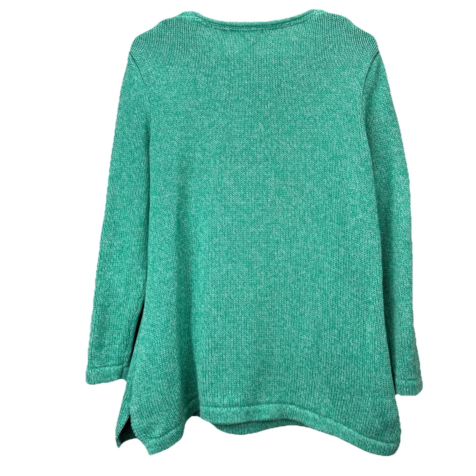 Vintage LL Bean Green Marled Chunky Cotton Notch Neck Pullover Sweater XL PETITE Size undefined - Image 6