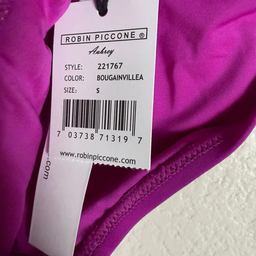 Robin Piccone Aubrey Fuchsia Pink High-Rise Drawstring Bikini Swim Bottoms Small - Image 10