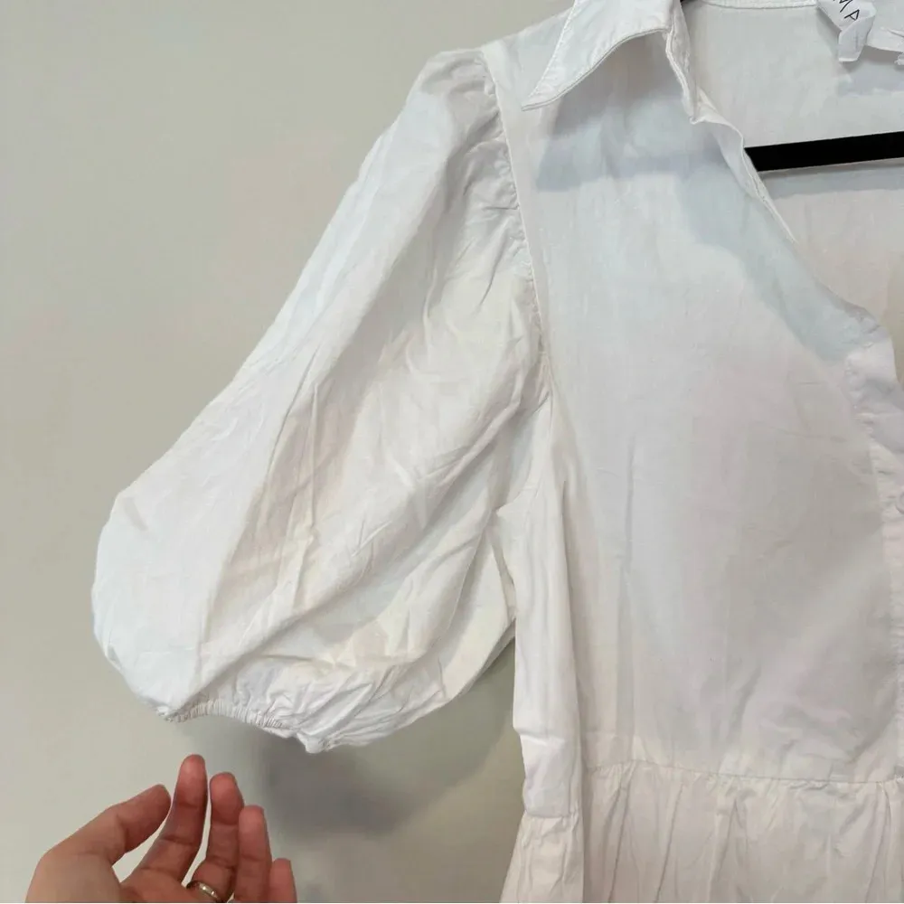 Amadi Cordelia Anthropologie White Crisp Puff Sleeve Tiered Midi Dress XS 1554 - Image 12