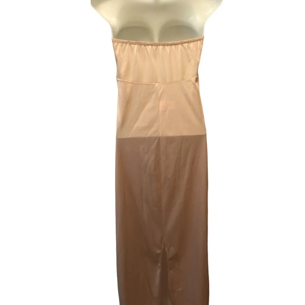 VTG Montgomery Ward Silky Long Strapless Intimate Slip Nylon Natural Beige 12/34 Size undefined - Image 3