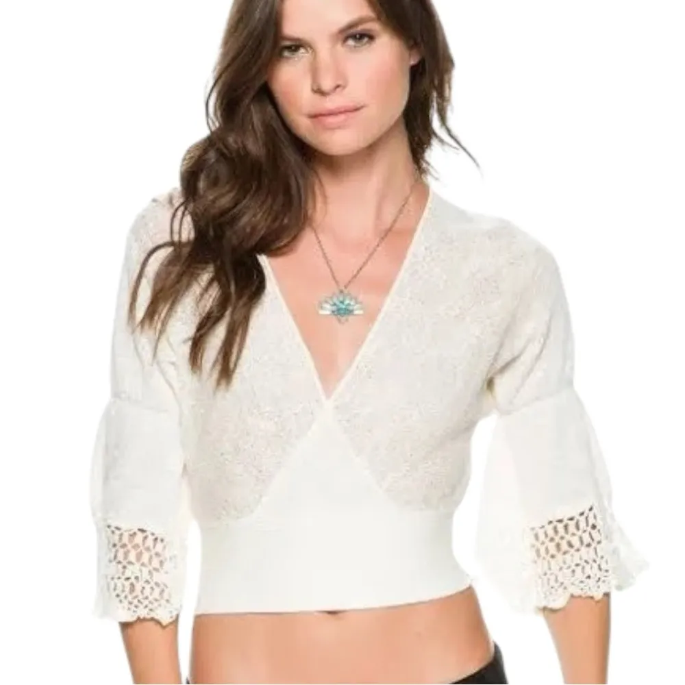 Free People Crochet Bohemian Ethereal Moonlight Crop Retro 70s Wrap Top Small - Image 6