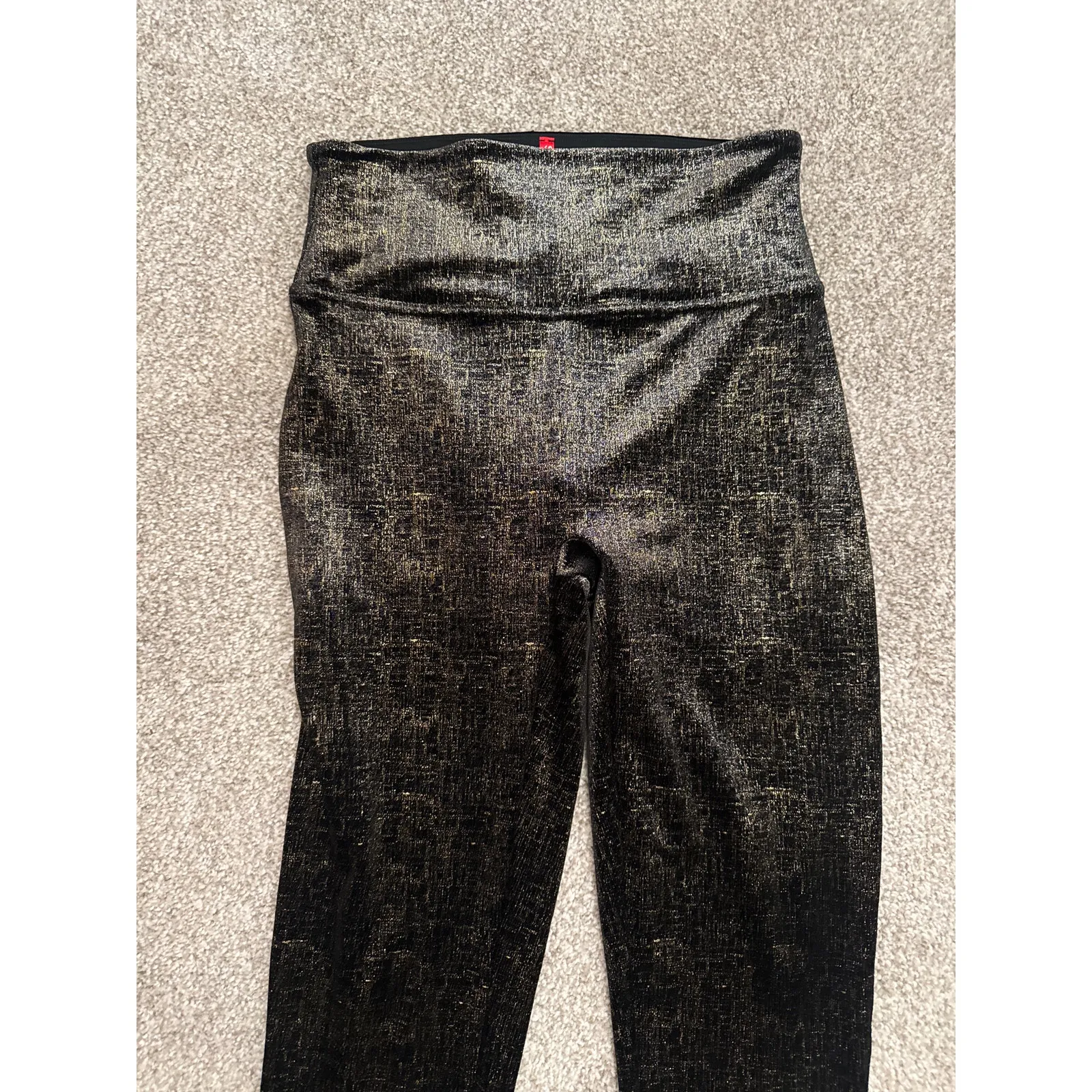 Spanx Black & Gold Metallic Velvet Shine Leggings, M - Image 5