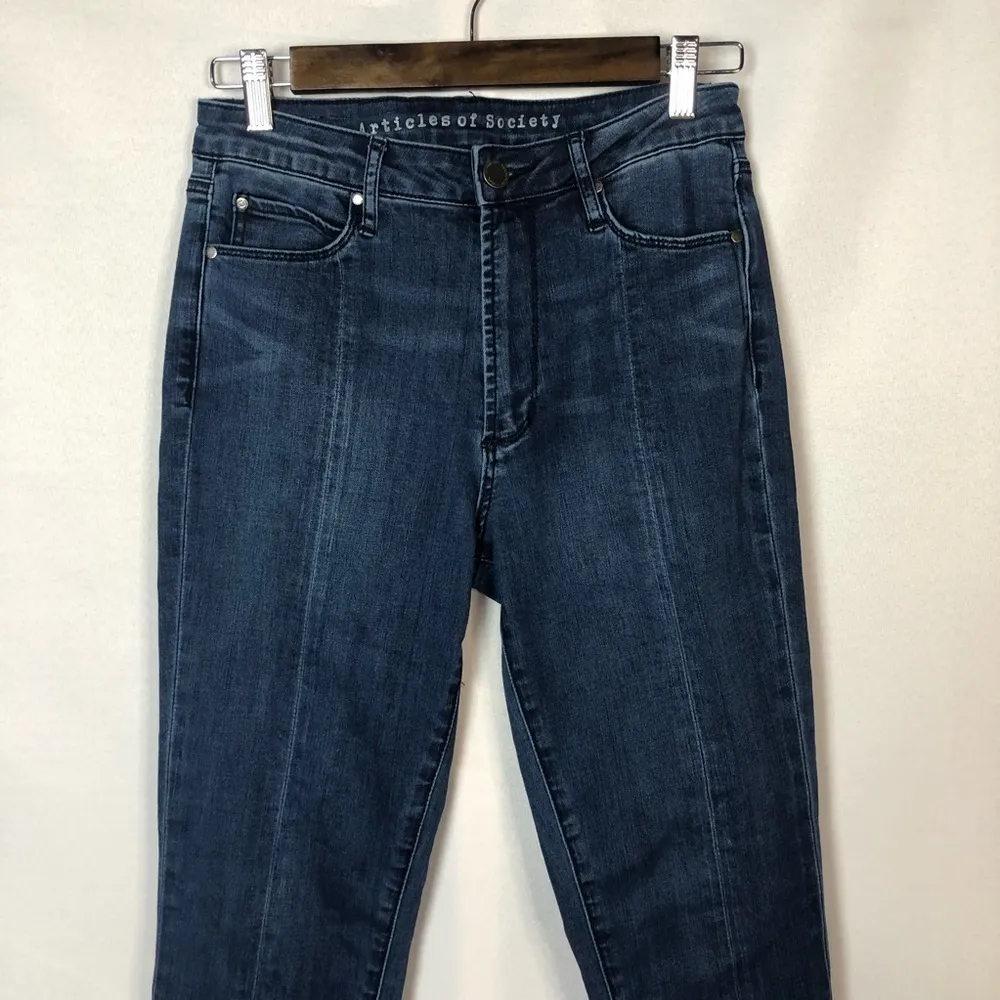 Articles of Society Rene Dark Wash High Rise Raw Hem Line Front Skinny Jeans 27 - Image 3