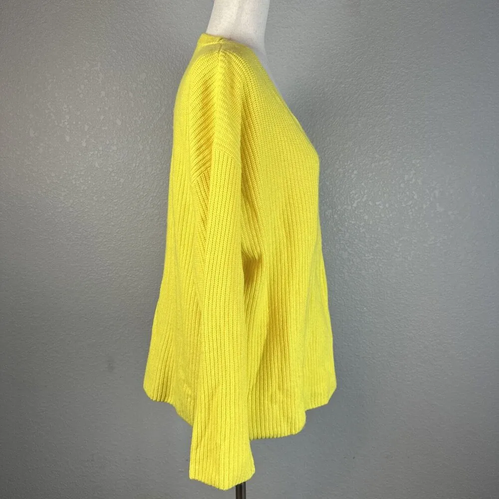 A.L.C. Women Ribbed Knit V-Neck Pullover Sweater Size M Bright Yellow Wool Blend - Image 5