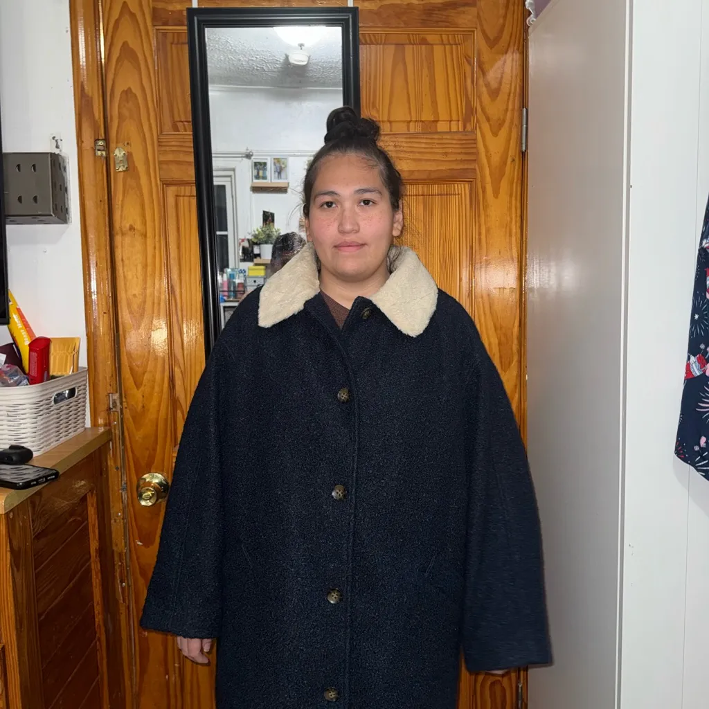 Isaac Mizrahi Live Boucle Coat with Faux Fur Collar Navy Blue - Image 5