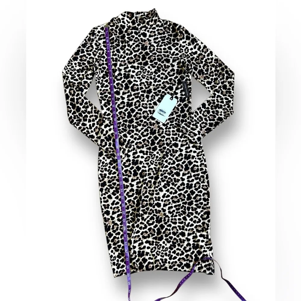 Leith Leopard Print Mock Neck Long Sleeve Bodycon Dress Tan Concord SZ XS - Image 6