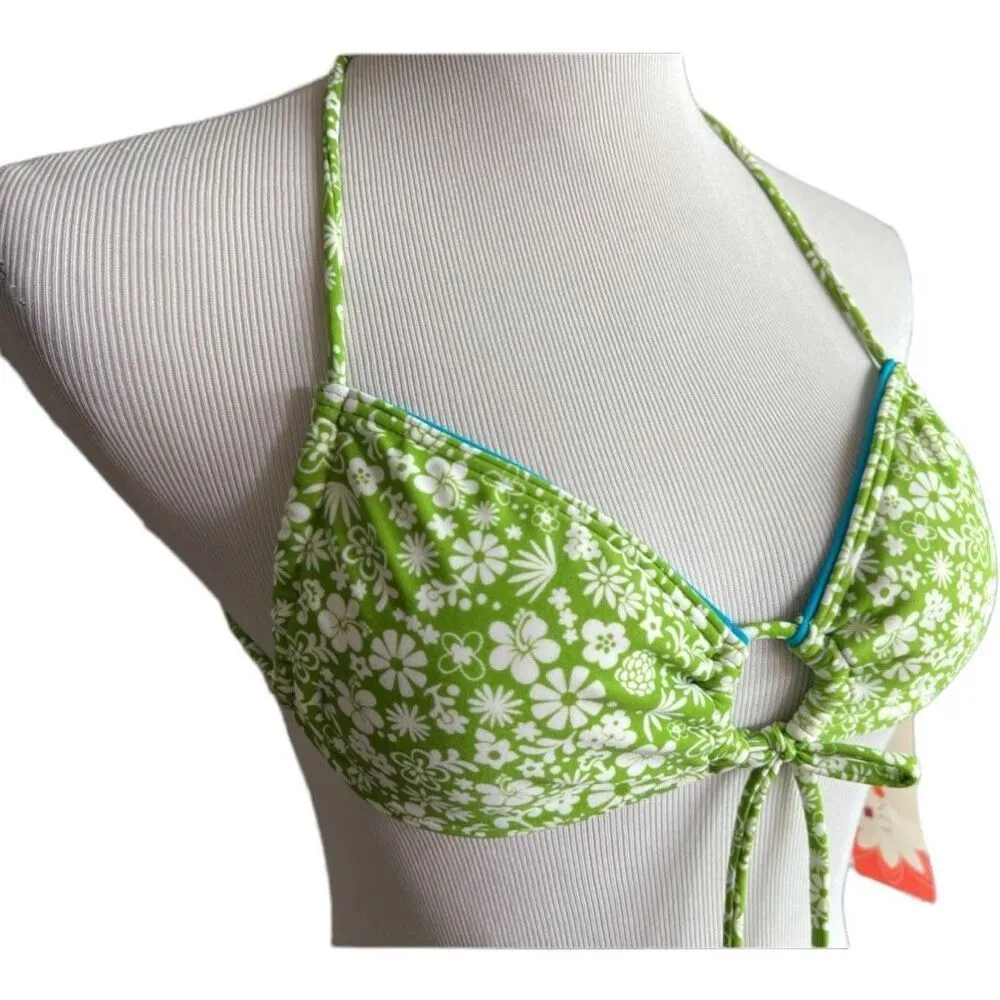 NWT Womens Hula Honey Green Floral Light Padded String Bikini Top - Sz XS - Image 2
