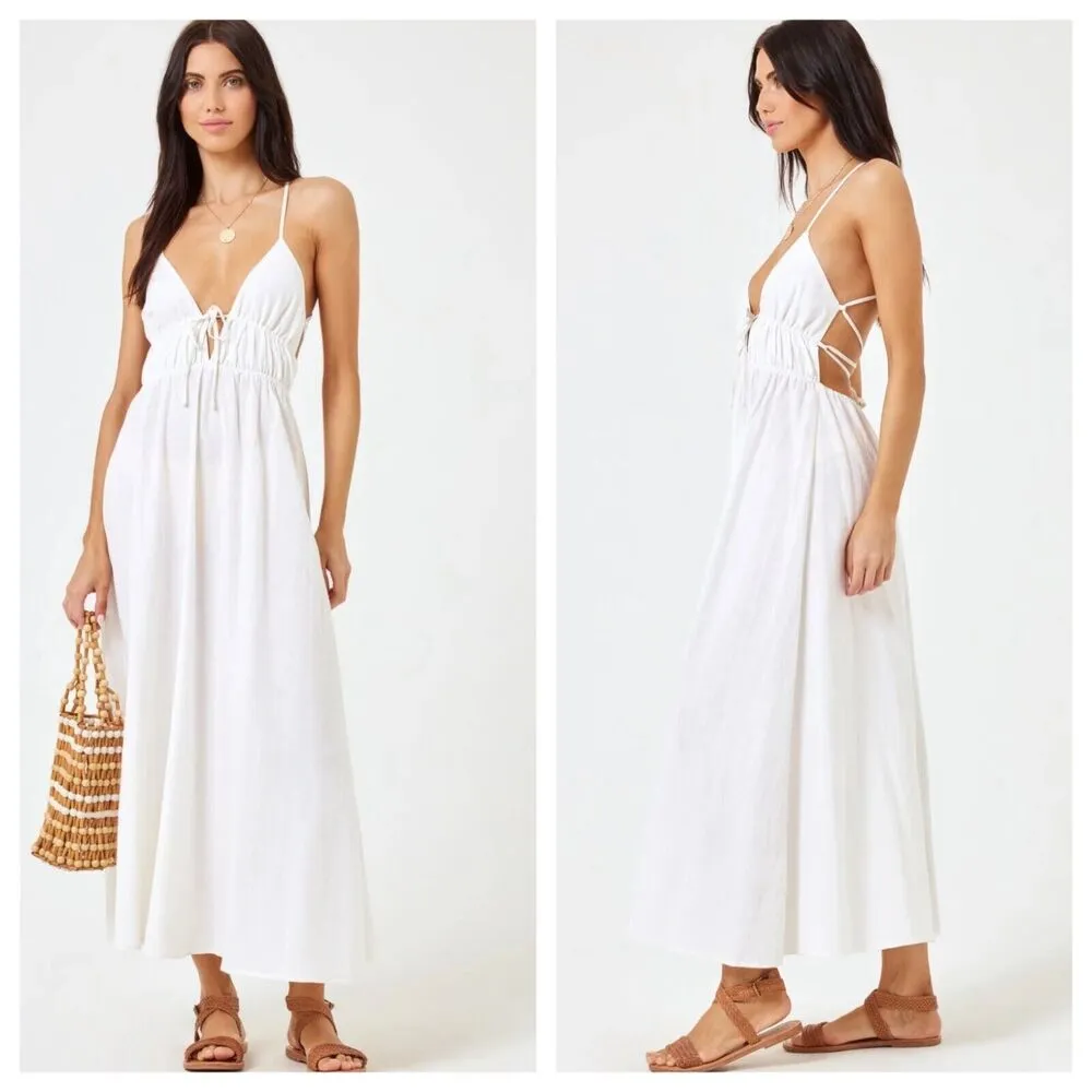 NEW L SPace Playa Vista Midi Dress Swimsuit Coverup White/Cream Sundress Large - Image 4