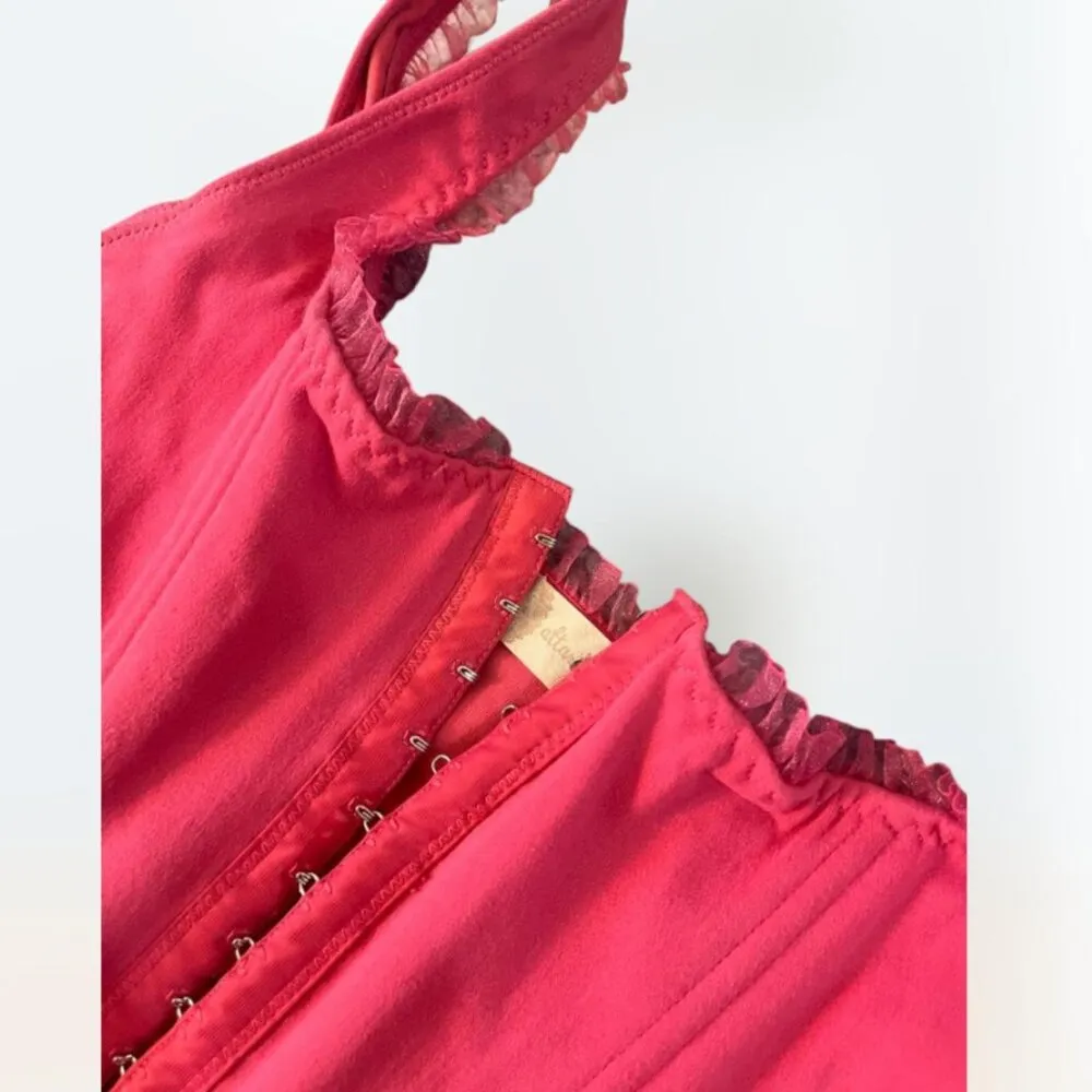 Women's Altar’d State Hot Pink Corset Top with Shimmer Lace Neckline size M - Image 4