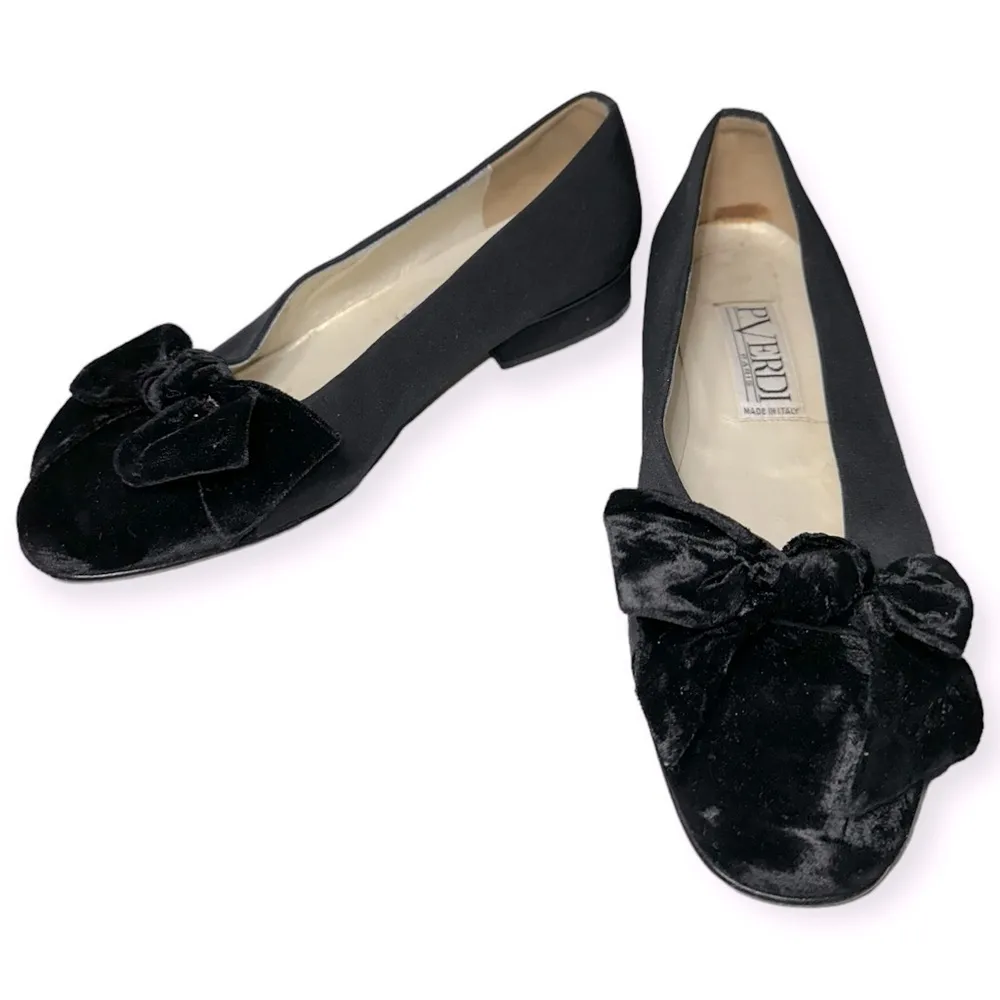 P. Verdi Paris Womens Size 37 6.5 Black Velvet Bow Cap Toe Slip On Loafers Flats - Image 4