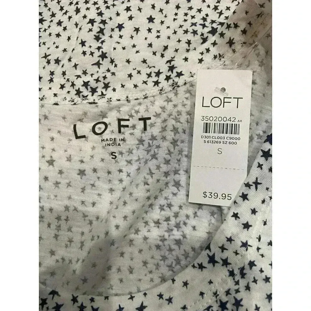 Loft Women’s Star Flutter‎ Sleeve Scoop Neck Tee Size Small Navy & White - Image 8