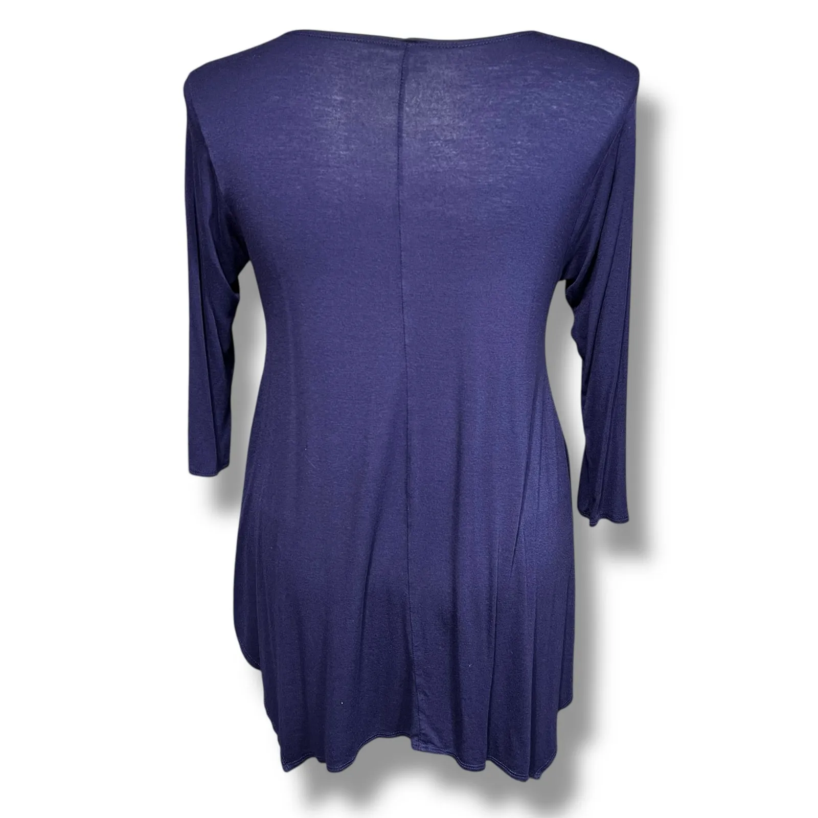 Isaac Liev Womens Swing Top T Shirt Stretch Asymmetrical Navy Blue Large XL - Image 3