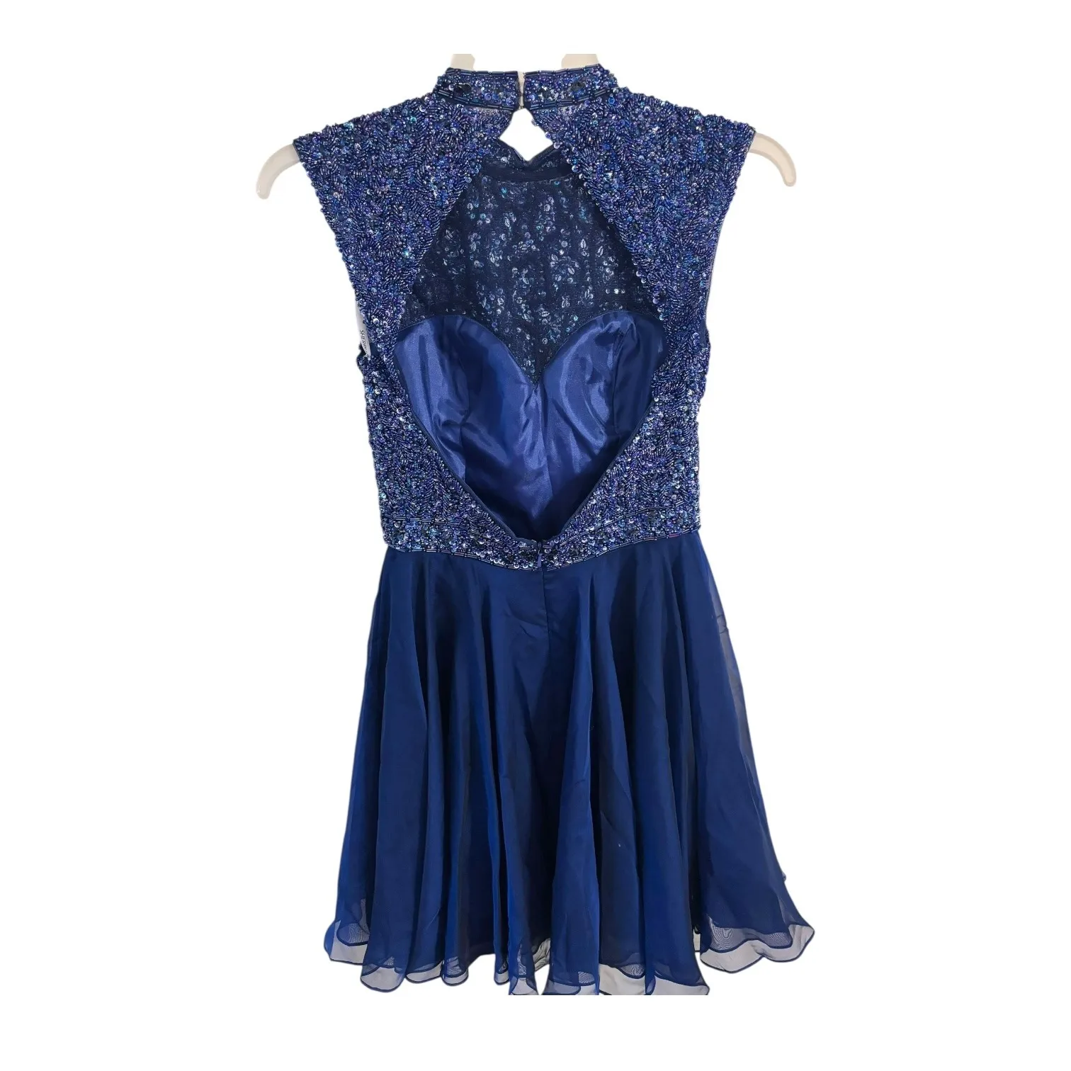 Sherri Hill Beaded Fit and Flare Cocktail Dress Women's Size 6 Blue Prom Formal - Image 2