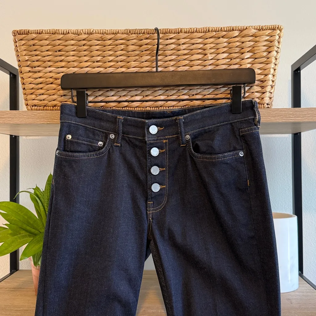 All Saints Button Mast Fit Dark Wash Mid-Rise Skinny Jeans, 28 - Image 5