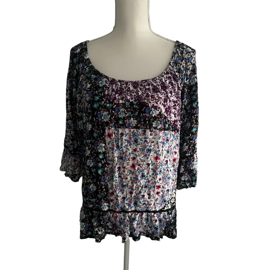 NEIMAN MARCUS Floral 3/4 Blouse Top Size Large - Image 3