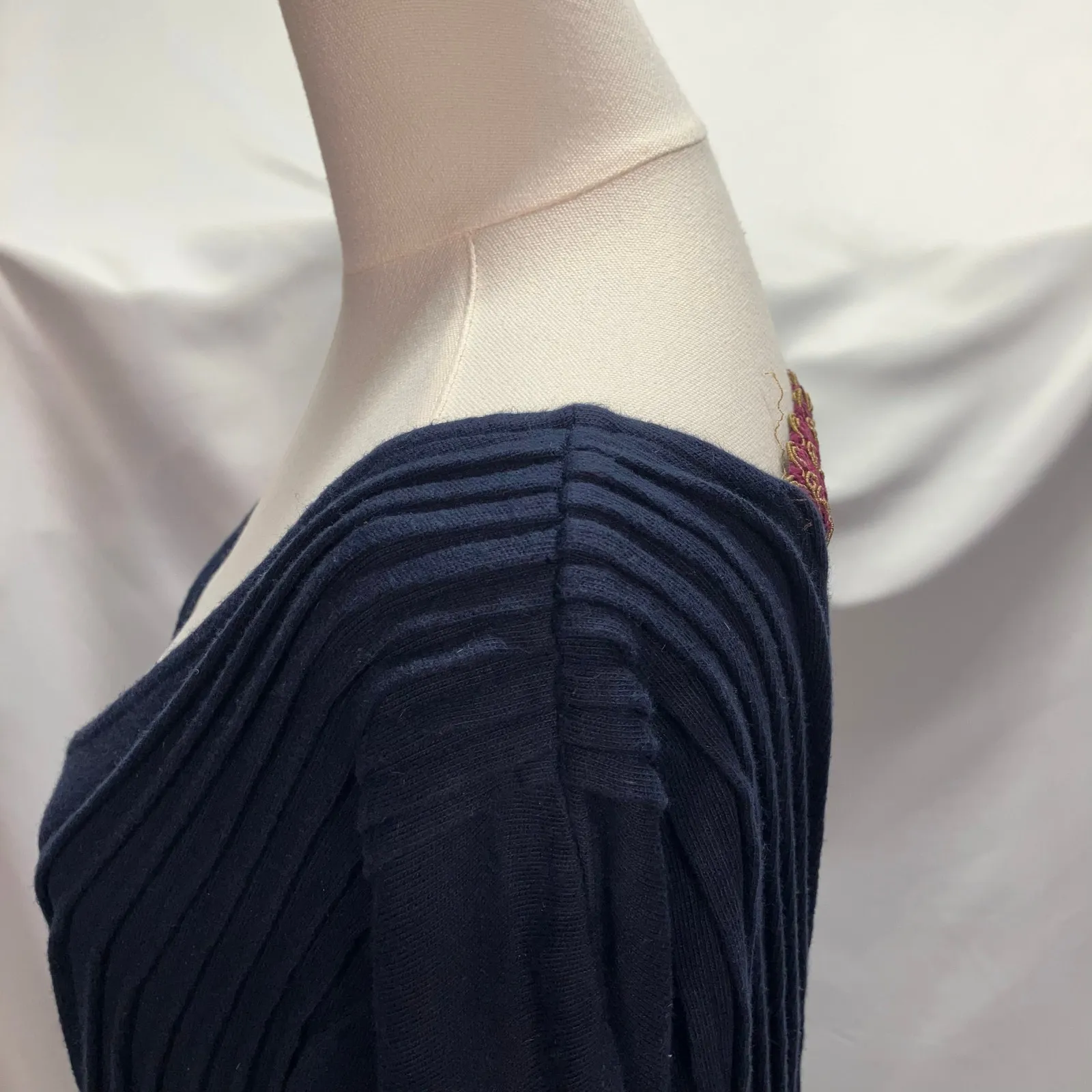 Free People Long Sleeve Cotton‎ Midi Dress Navy Womens Medium Relaxed Grunge Emo - Image 7