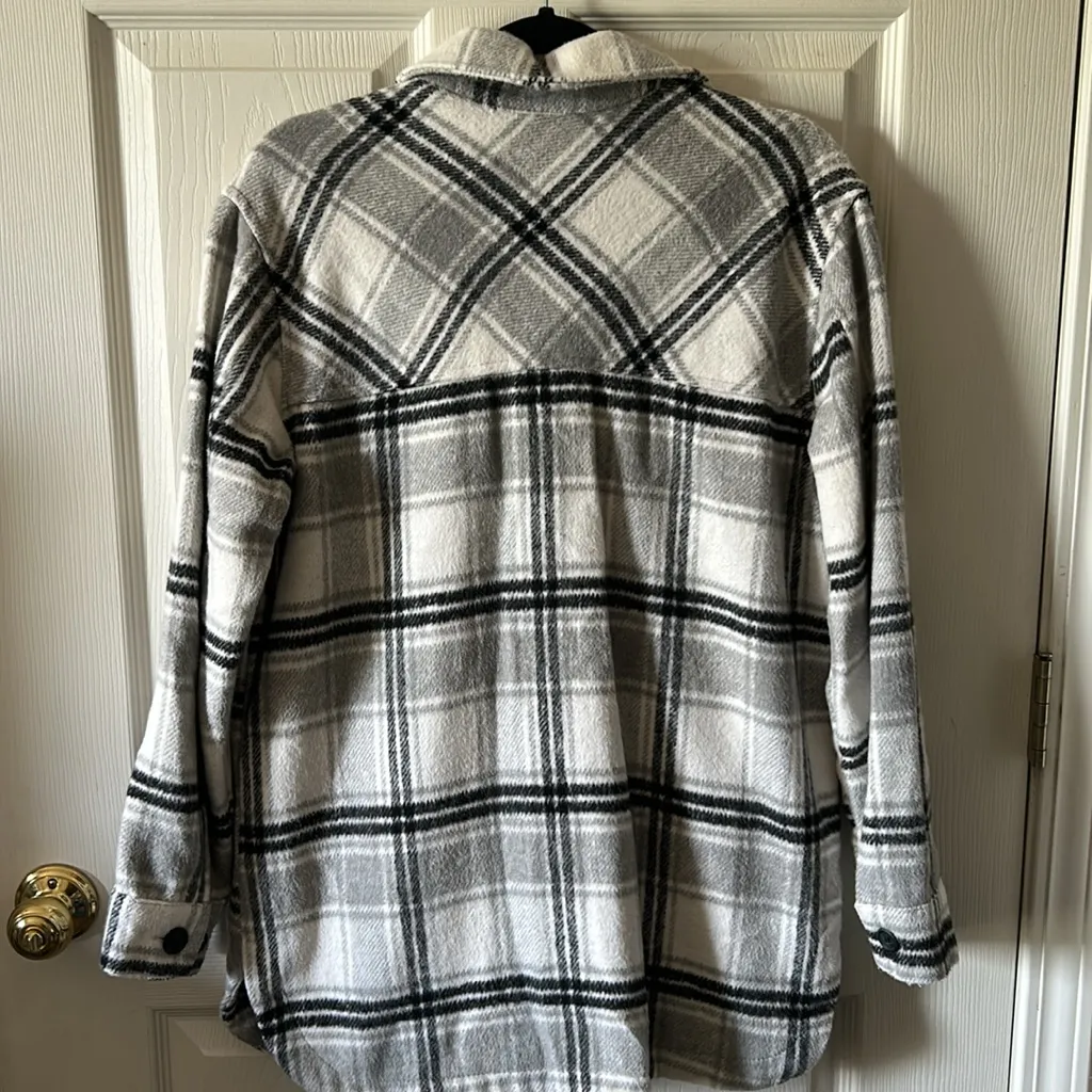 Thread and Supply Grey Plaid Shacket Jersey Lining | Flannel Jacket Shirt Size M - Image 8