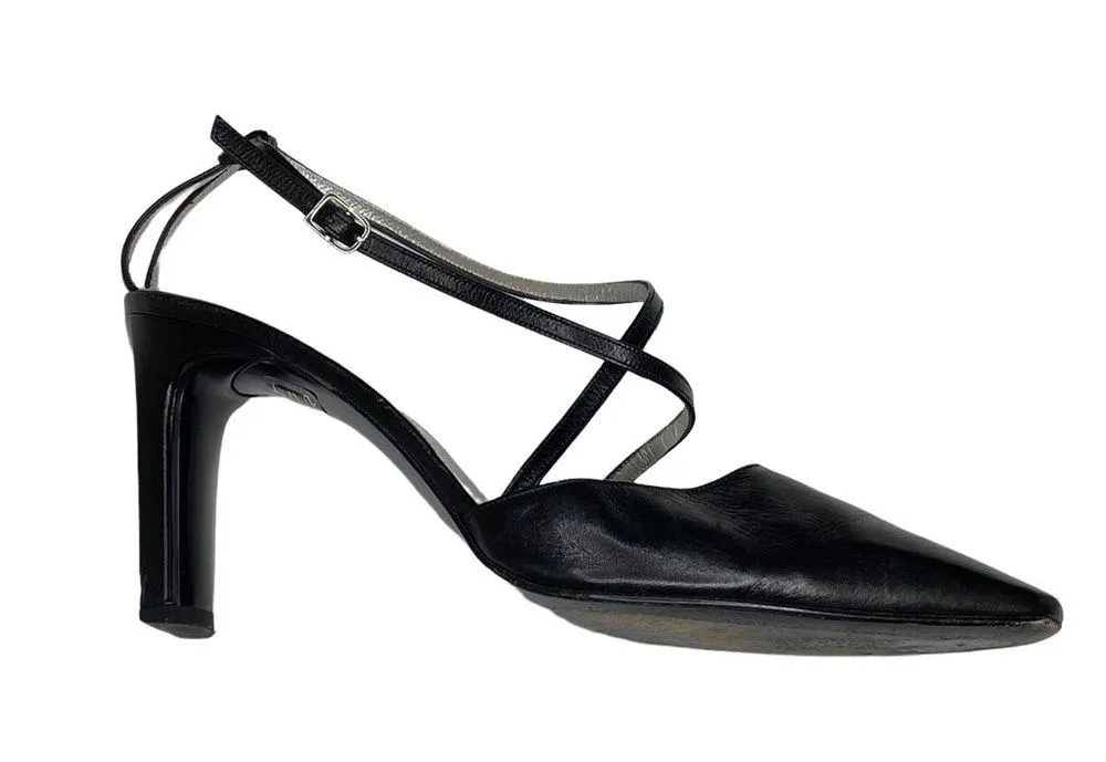 Luxe:  ༄ Retro Ankle Strap Heeled Sandal༄ Black Leather ༄ 8.5M - Image 15