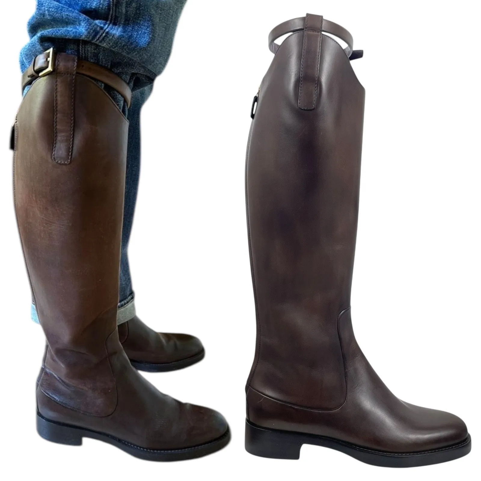 Gucci Victoria Equestrian Leather Tall Riding Boots Dark Brown Size 37 - Image 4