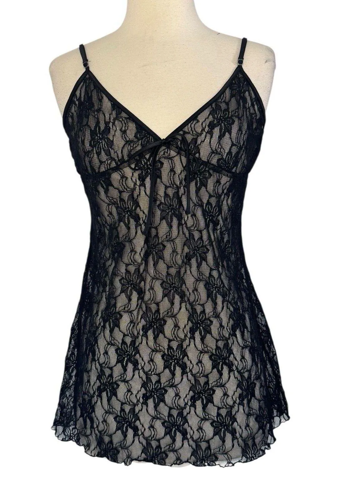 Vintage FREDERICK’S OF HOLLYWOOD Black Lace Babydoll Dress Sexy Lingerie Size L - Image 1