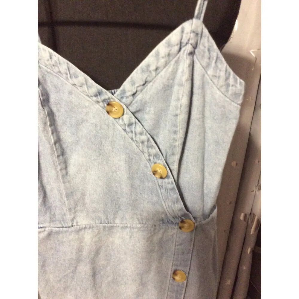 Aeropostale denim adjustable spaghetti strap Romper Small S Smocked back - Image 3