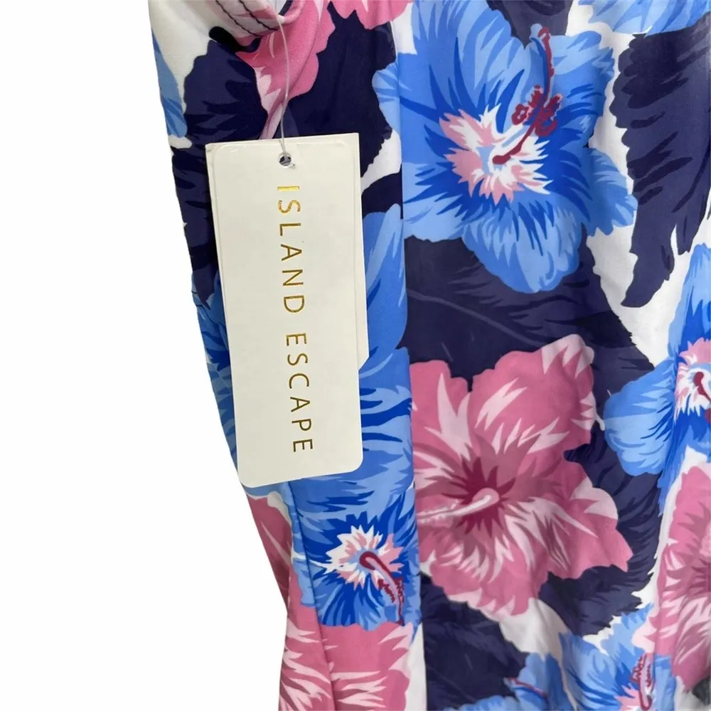ISLAND ESCAPE Swim Tankini Top Beach Tahiti Bandini Navy Floral Size 8 NWT Blue - Image 3
