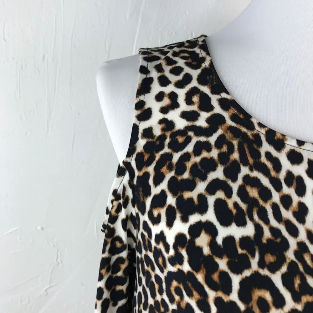 Chico's  Black Brown Leopard Print Cold Shoulder 3/4 Sleeve Top Small - Image 2