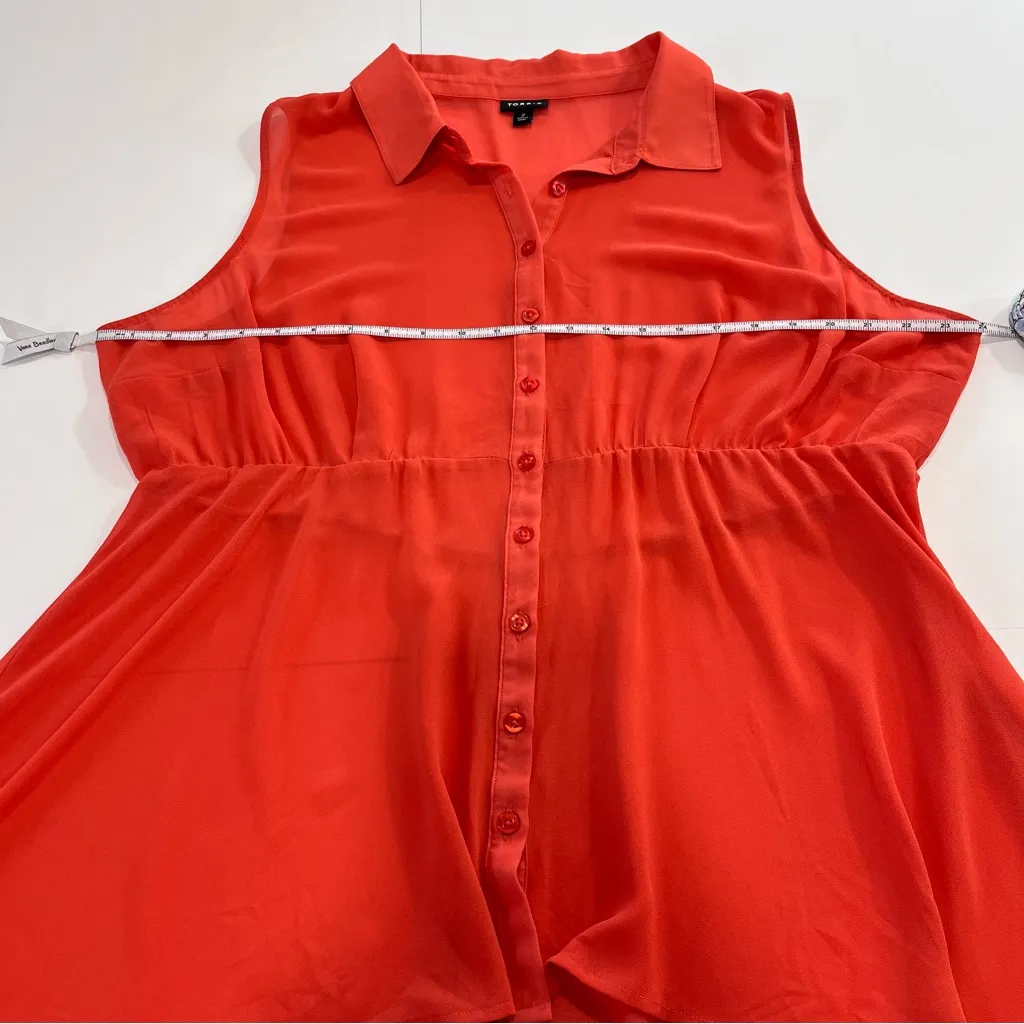 Torrid Orange Sheer Button Front Babydoll Sheet Chiffon‎ Sleeveless Tunic 2X - Image 6