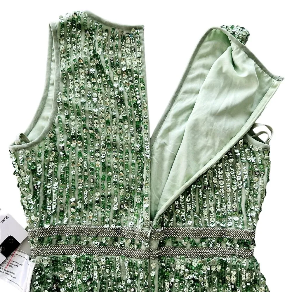 Mac Duggal Sage Green Full Bead Sequin Midi Dress Size 6 NEW #93606 Wedding Prom - Image 10