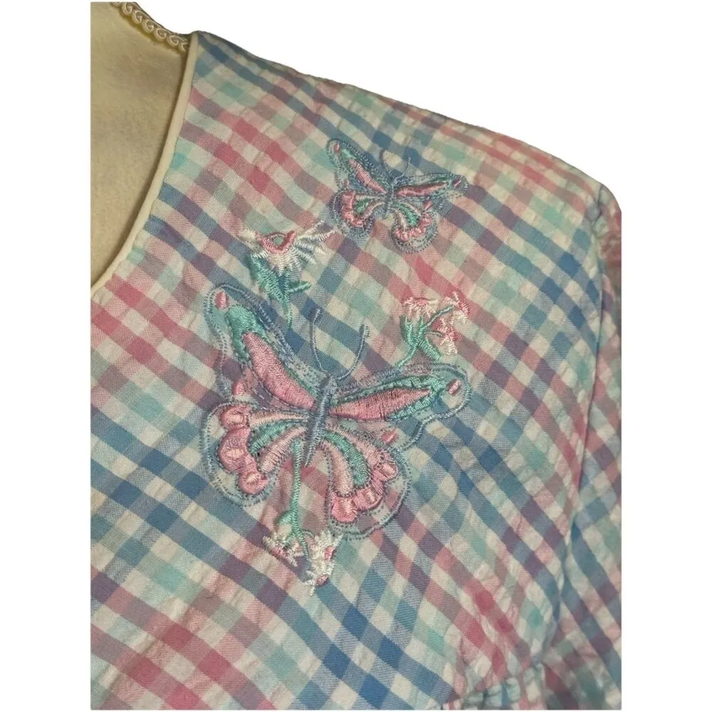 Simply Basic Seersucker Sleepwear Check Duster Robe Pink/Blue Zip Pockets Sz M Pink Size M - Image 3