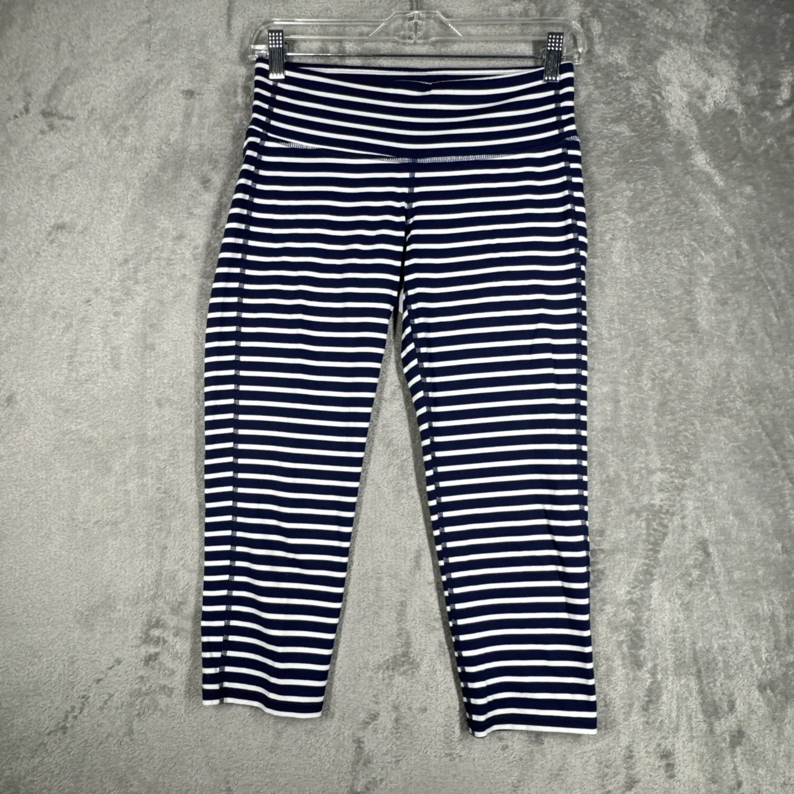 Athleta Pants Womens Small Navy White Stripe Chaturanga Capri Legging Athleisure - Image 2