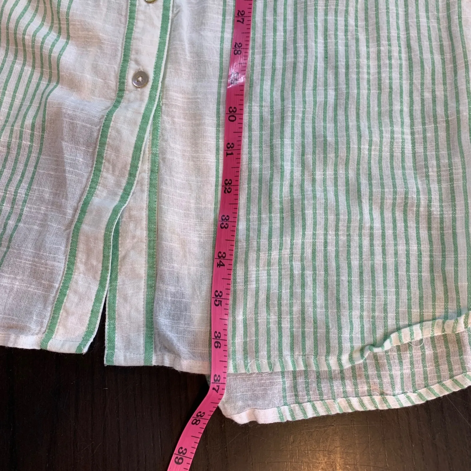 April Cornell Striped Button Down Tunic Top Boho Gauze Womens S Semi Sheer READ‎ Green - Image 11