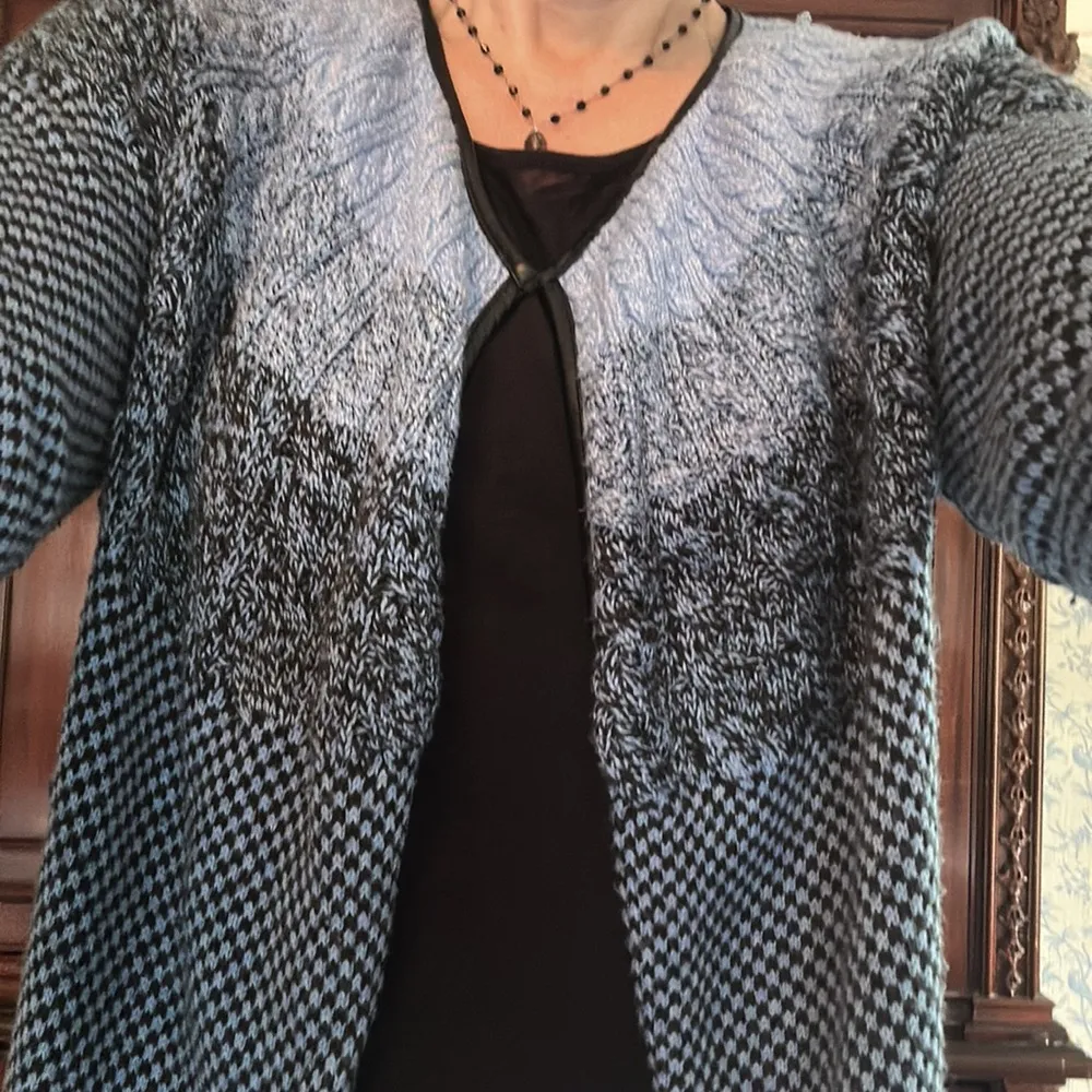 Nic & Zoe cotton blend sweater long cardigan Large L small hole piping - Image 11