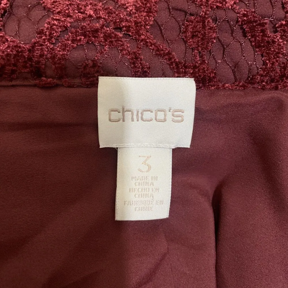 Chico's Womens Size XL Burgundy Open Front Lace Trim Faux Suede Open Jacket - Image 5