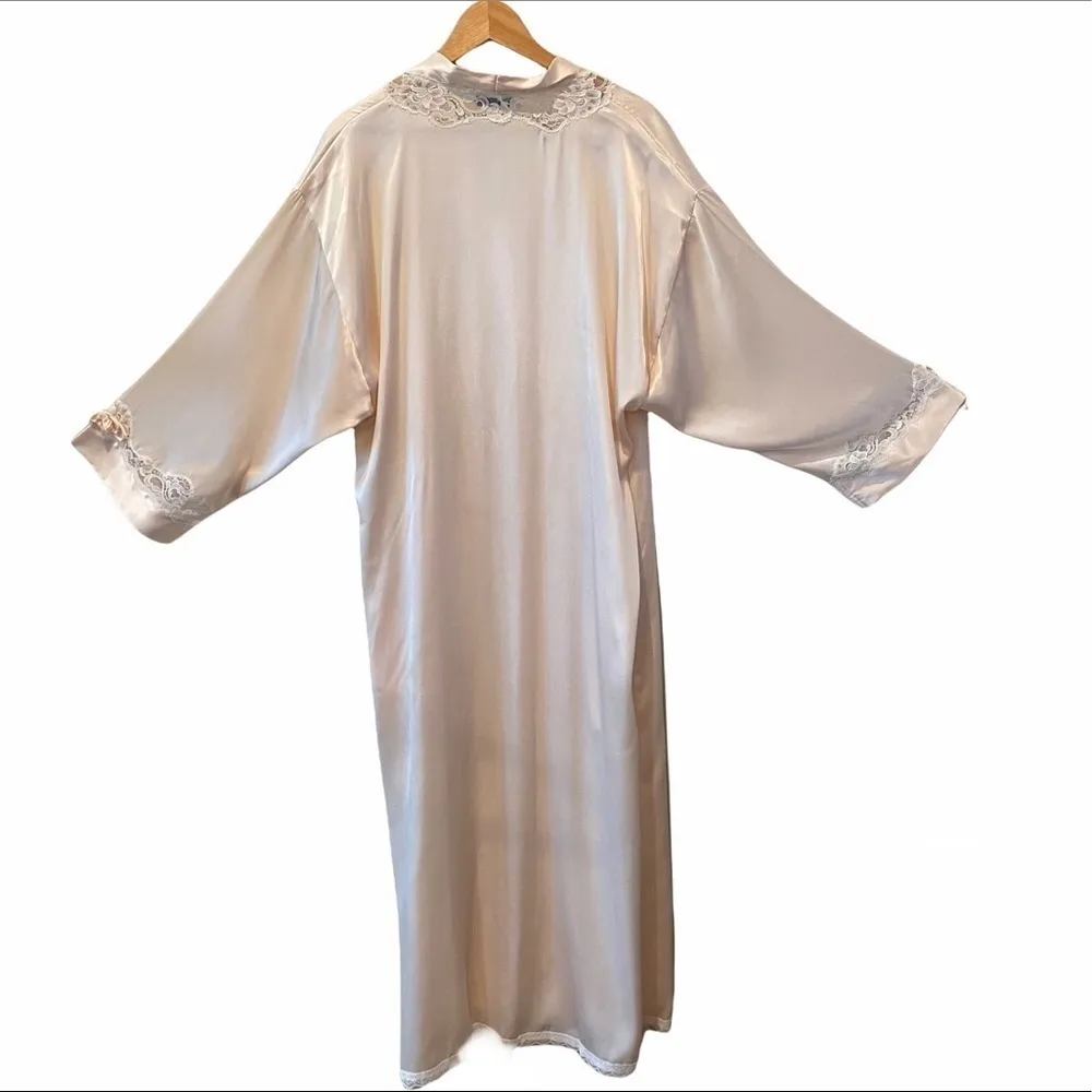 CHRISTIAN DIOR Long Silky Lace Trim Peach Robe - Image 9