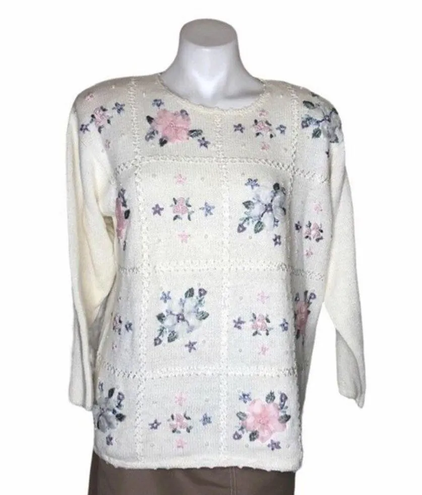 CAROLYN TAYLOR Floral Embroidered Sweater Size Medium VINTAGE - Image 11