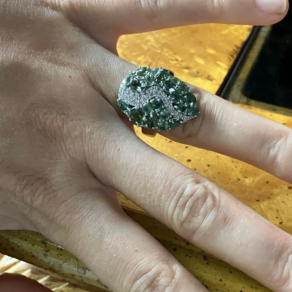 Natural Green Apatite Sterling Silver Cocktail Ring Size 7 - Image 4
