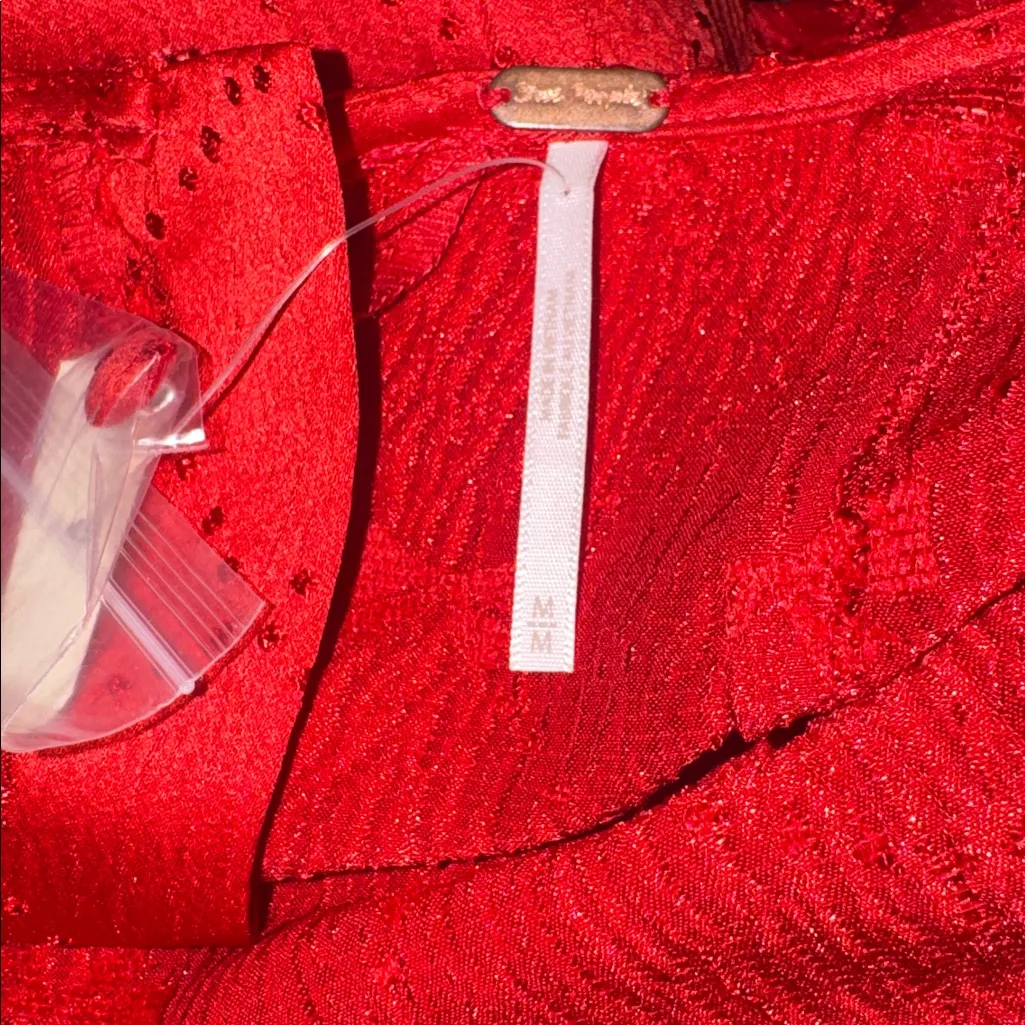 NEW FREE PEOPLE Foolish Heart Midi Dress Red Dahlia Combo Sz M - Image 6